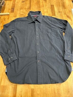 vintage mens Tommy Hilfiger Stretch Black Long Sleeve Button-Up Shirt XL
